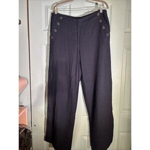 ND New Directions Pants Womens Size 12 Navy Linen Blend Blue Full Leg Length